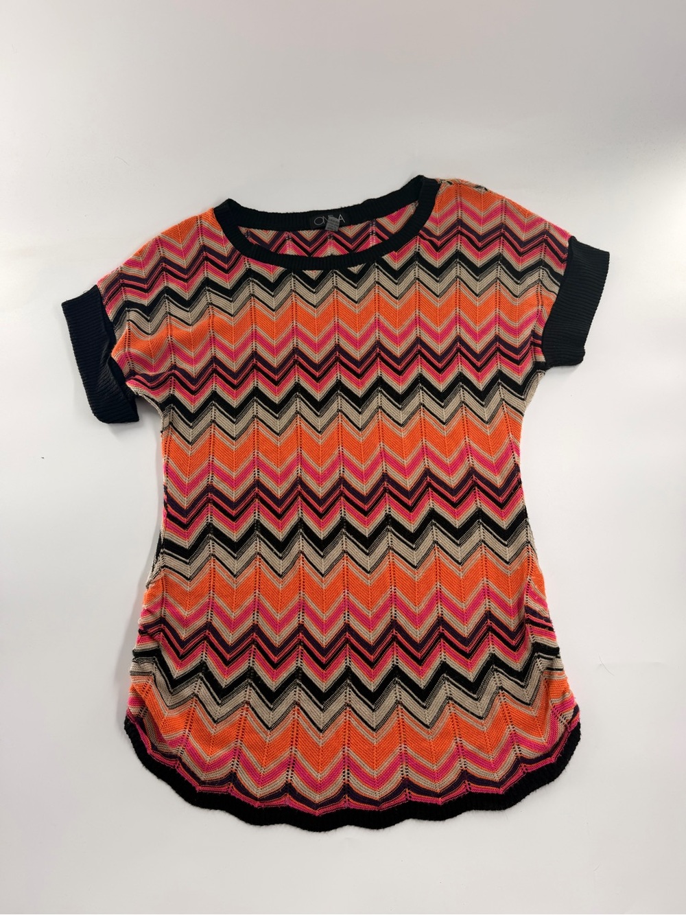 Vintage Y2K Style Crochet Top Short Sleeve Sweater Orange Brown Stripes Tunic